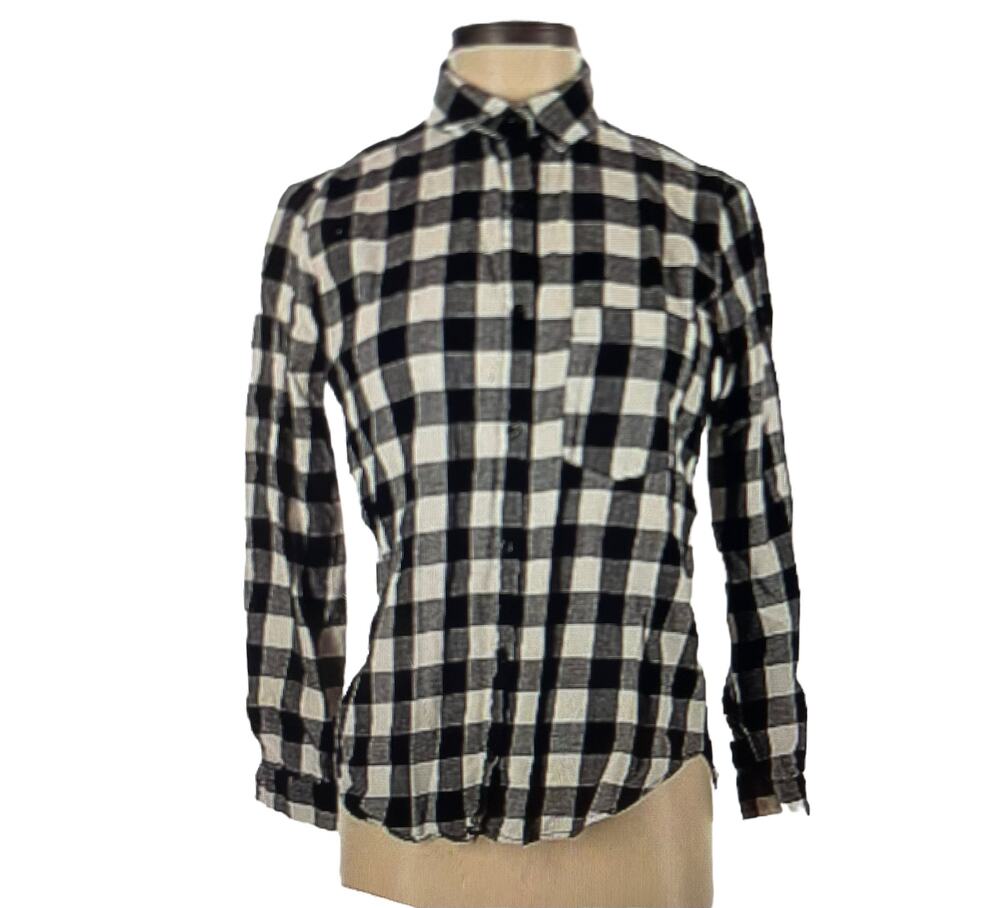 Zara Basic Buffalo Check Black & White Button Up Shirt M Country Farmhouse